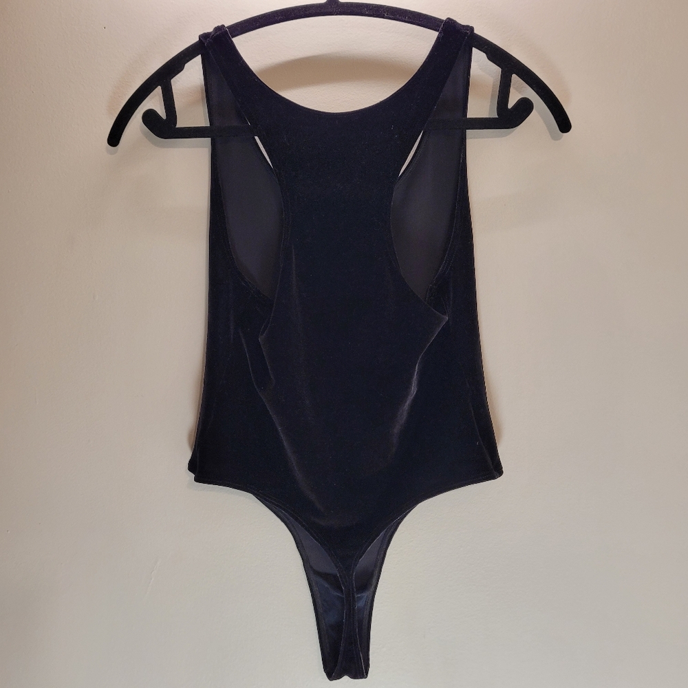 American Apparel Black Velvet Bodysuit Leotard - L - Picture 3 of 5